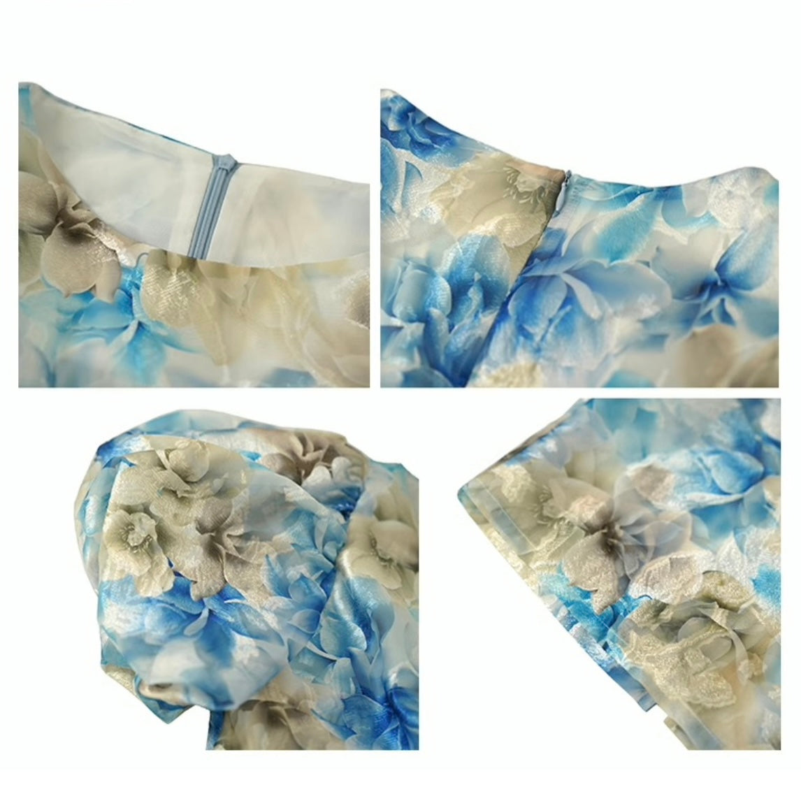 パフスリーブ花柄ミディ丈ワンピース