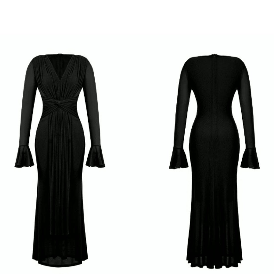 Vネックウエストクロスギャザーワンピース