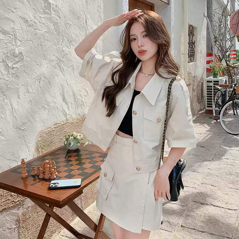 ミリタリーショート丈ジャケット×スカートセット