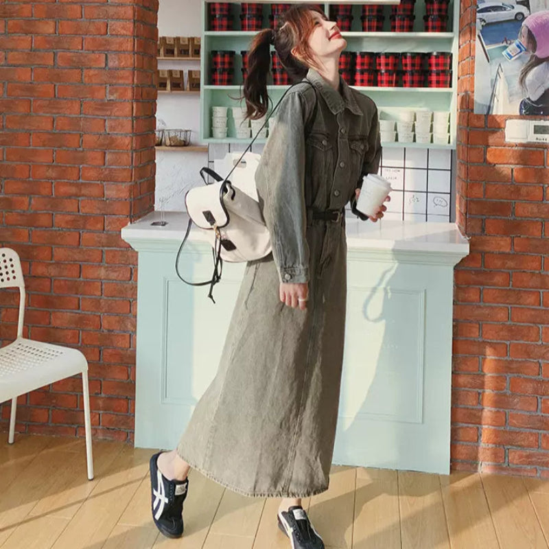 ウォッシュグレーデニムワンピース