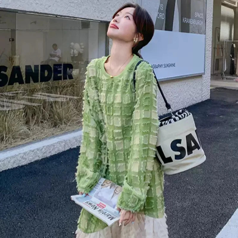 グリーンエンボスチェックワンピース