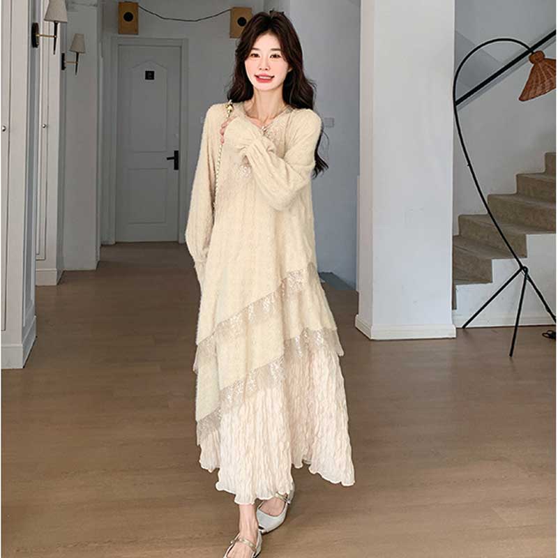 アンティークレースロングワンピース