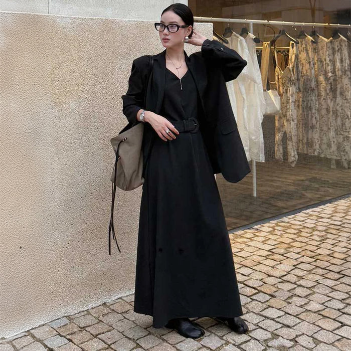 ワイドベルト付きノーカラージャケット(2colors)