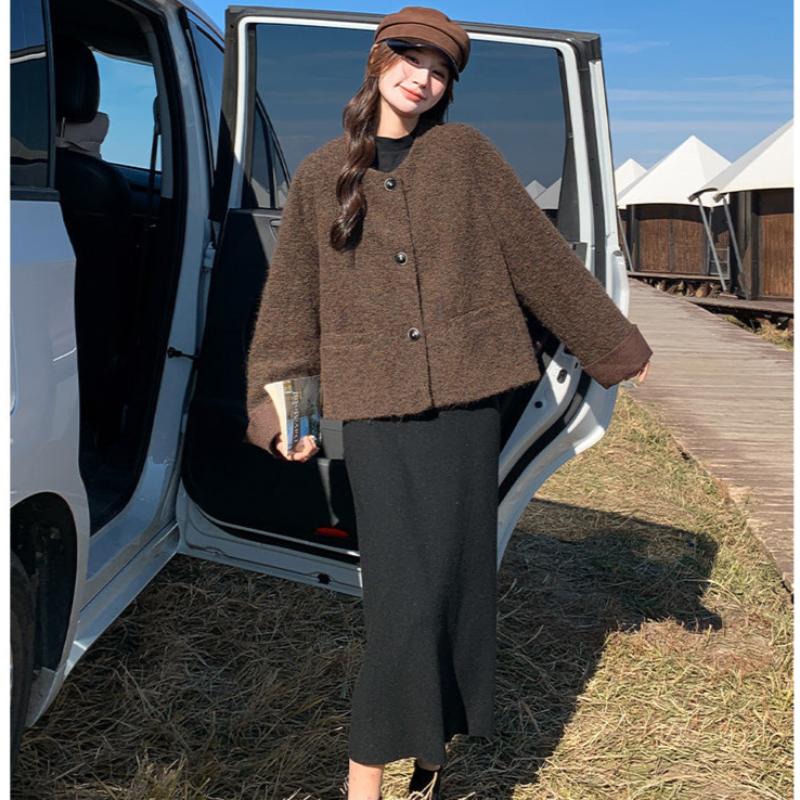 ノーカラーウールショートコート