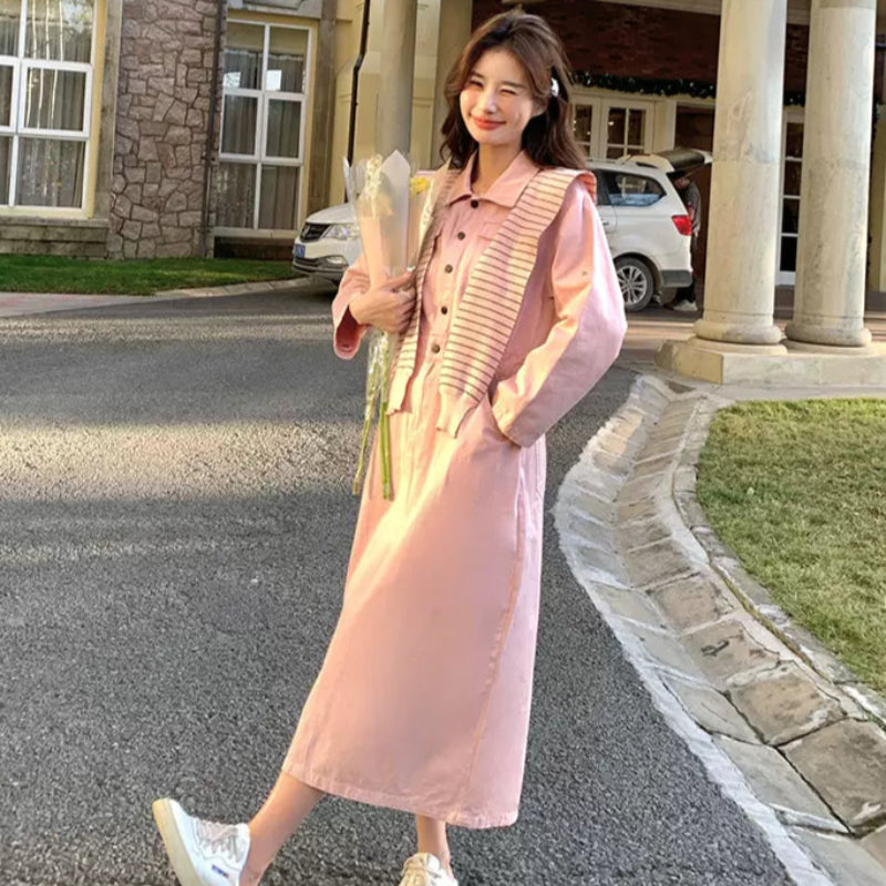 ストールニュアンスワンピース(2colors) (ピンク・ベージュ) 春/夏/秋