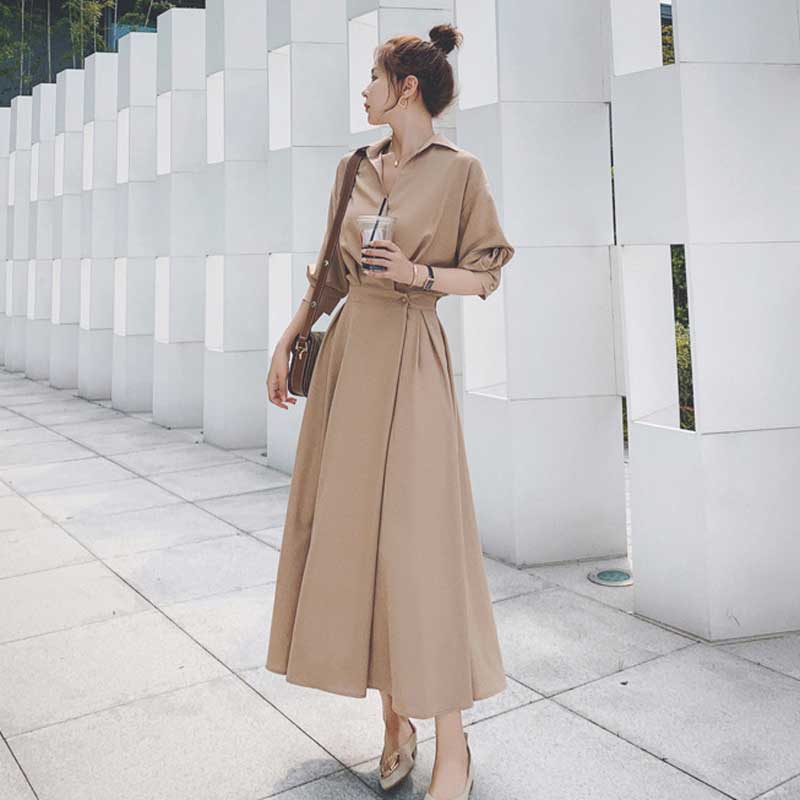 ウエストシェイプフレアワンピース(2colors)