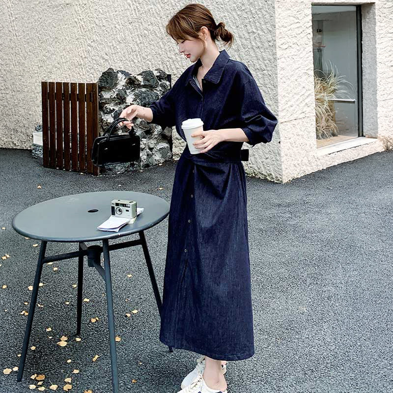 ウエストクロスリボンデニムワンピース