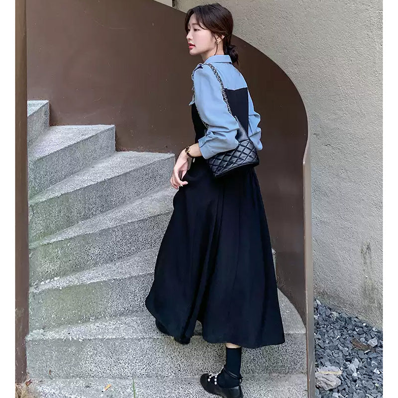 フェイクレイヤードフリルシャツワンピース