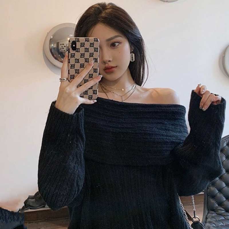 オフショルダーリラックスニットワンピース(2colors)