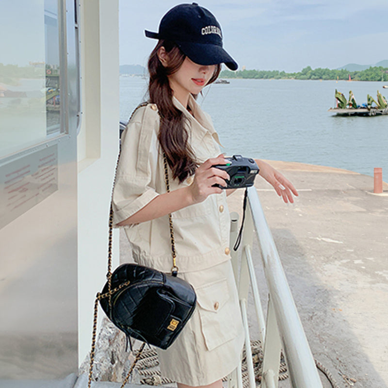 ミリタリーショート丈ジャケット×スカートセット