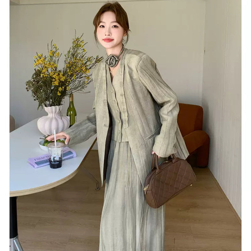 スマッジカラースリーピーススカートスーツ