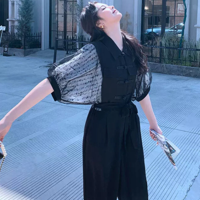 レーズスリーブデザインジャンプスーツ