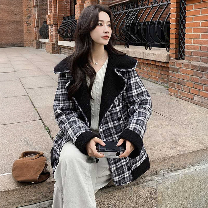 ボア裏ビッグカラーチェックコート