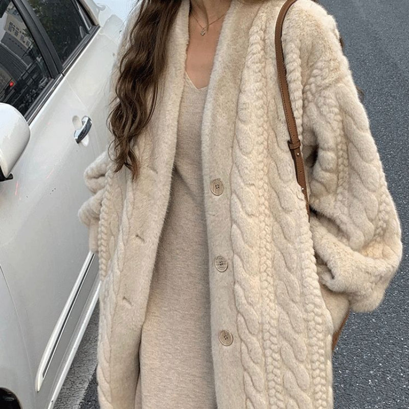 ケーブルデザインロングコート(2colors)