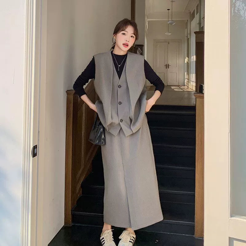 スモーキーグレーベスト×スカートセット