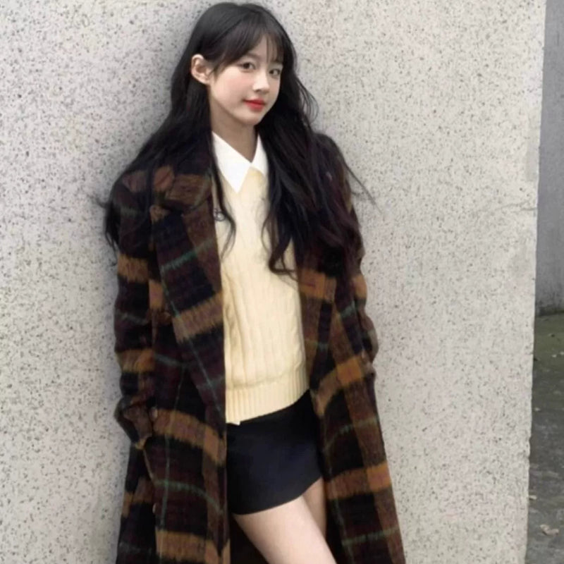 レトロチェックロングコート