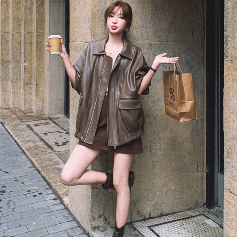 オーバーサイズフェイクレザージャケット(2colors)