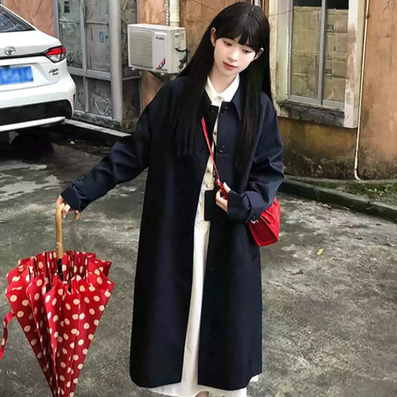 ネイビーラグランスリーブロングコート
