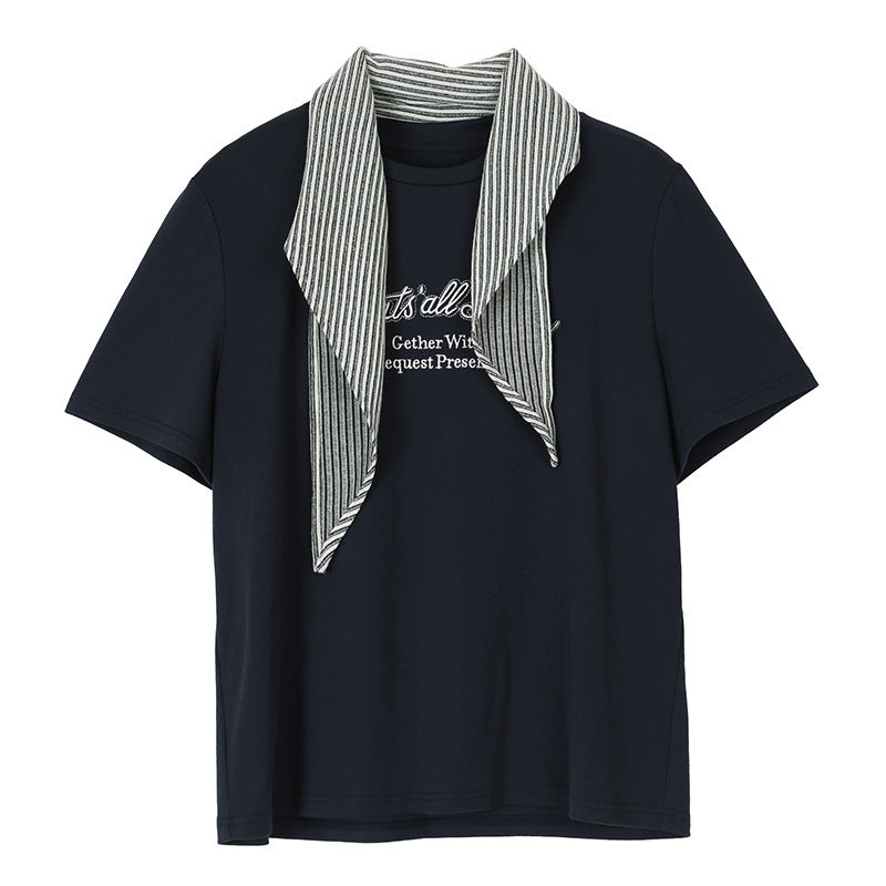 ショール付フロントロゴTシャツ(3colors)