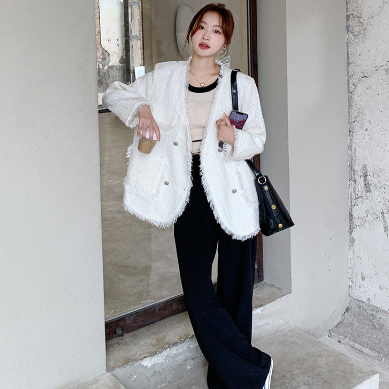 フリンジツイードホワイトジャケット