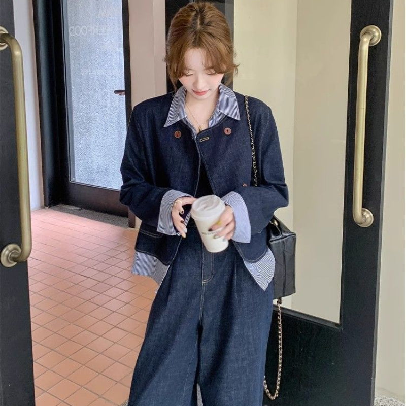 レイヤードデニムジャケット×ワイドデニムパンツセットアップ