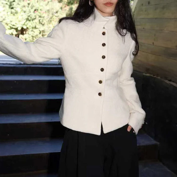 スタンドカラービジューボタンコート(2colors)