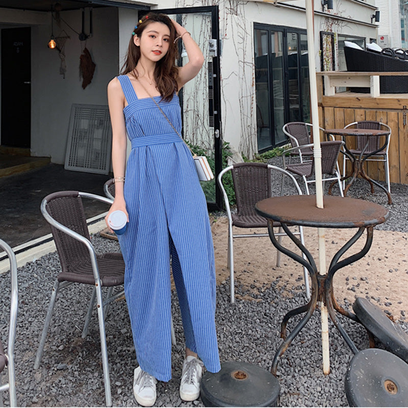 バックリボンストライプロンパース