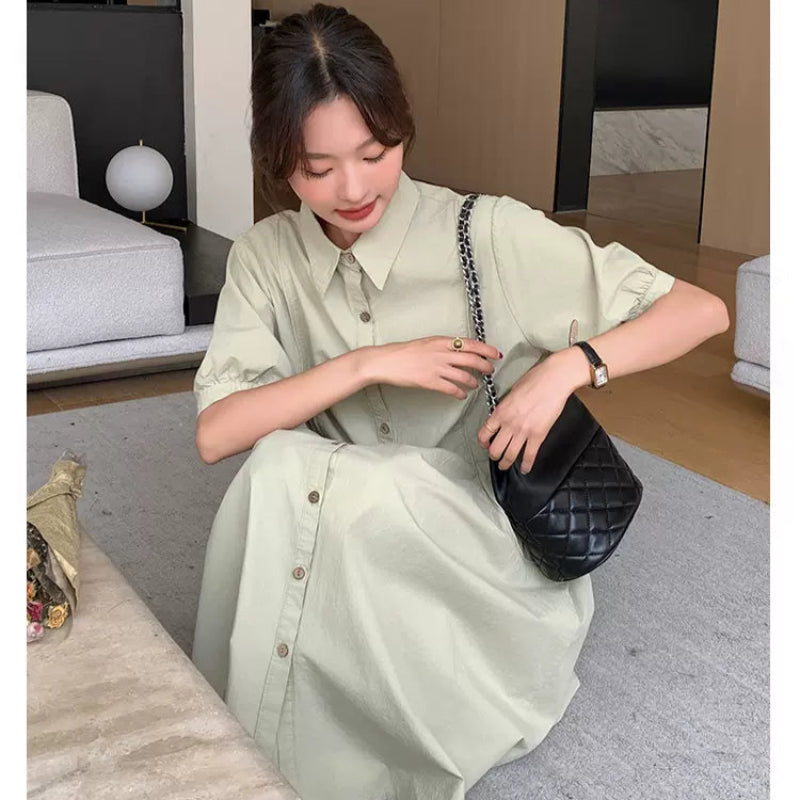 ナチュラルグリーンシャツワンピース