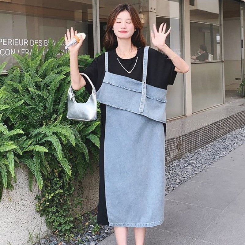 Tシャツ×デニムフェイクワンピース