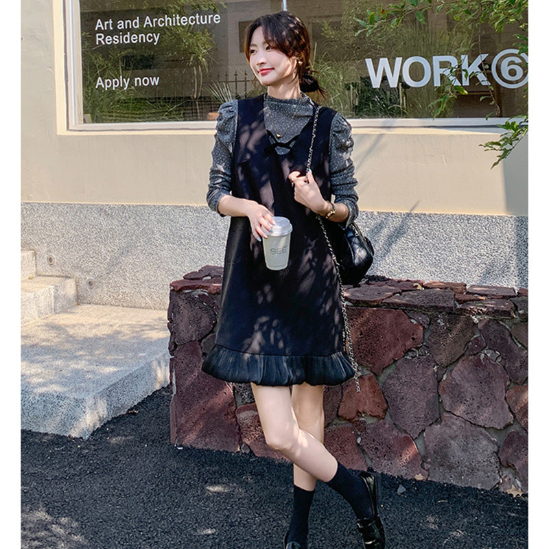 パフスリーブ×裾フリルミニワンピース