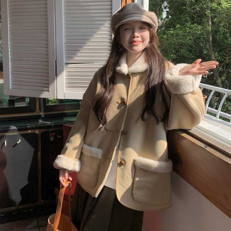 ボア襟スエードコート