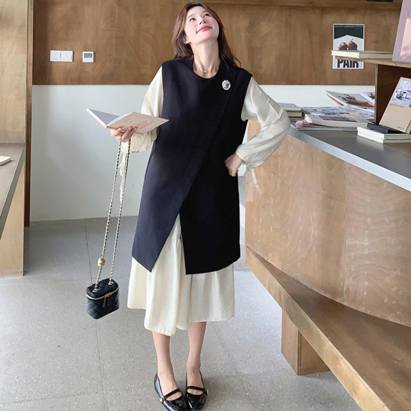 ロングベスト×ワンピースレイヤードセット