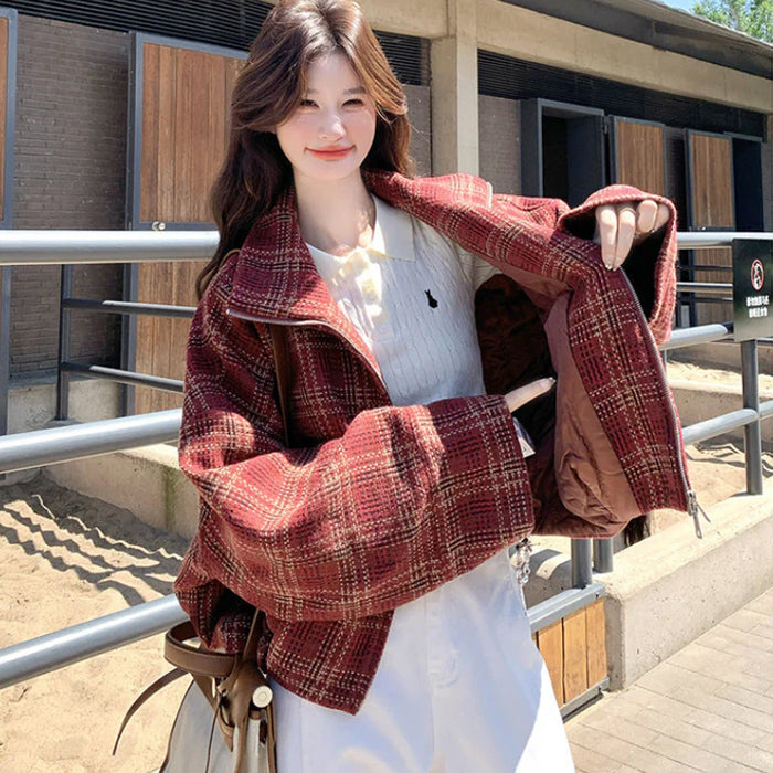 ブロックチェックショートコート