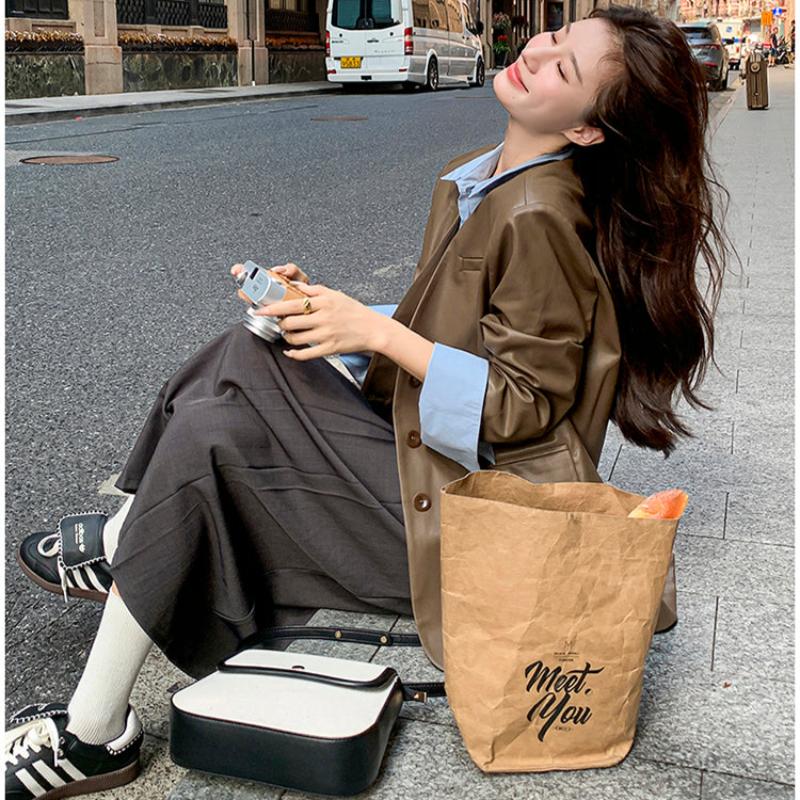 ノーカラーVラインPUレザージャケット