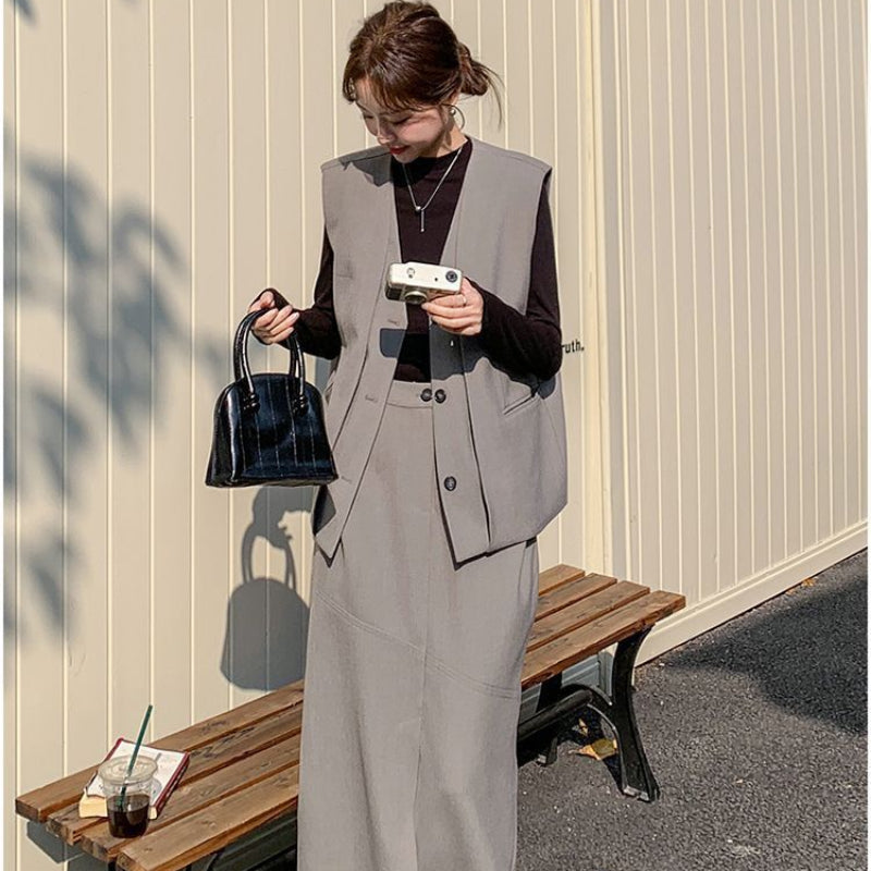 スモーキーグレーベスト×スカートセット