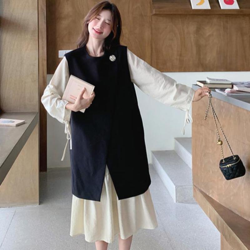 ロングベスト×ワンピースレイヤードセット