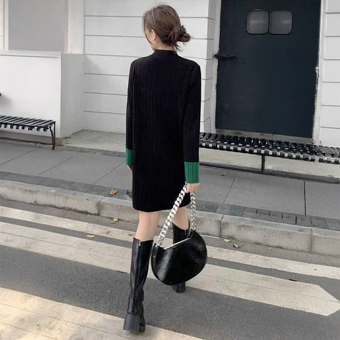 バイカラーリブニットワンピース(2colors)