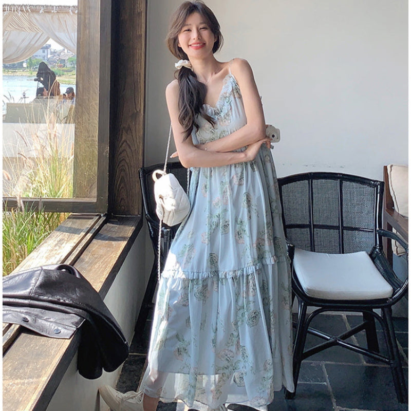 シフォンフラワープリントワンピース