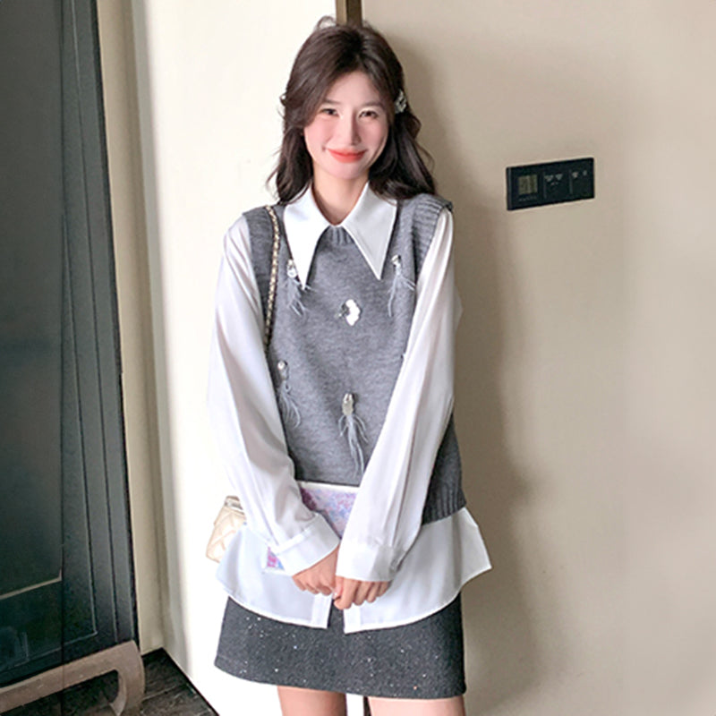 2way シャツ×ニットベストセット