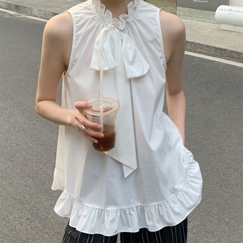フリルボウタイノースリーブブラウス