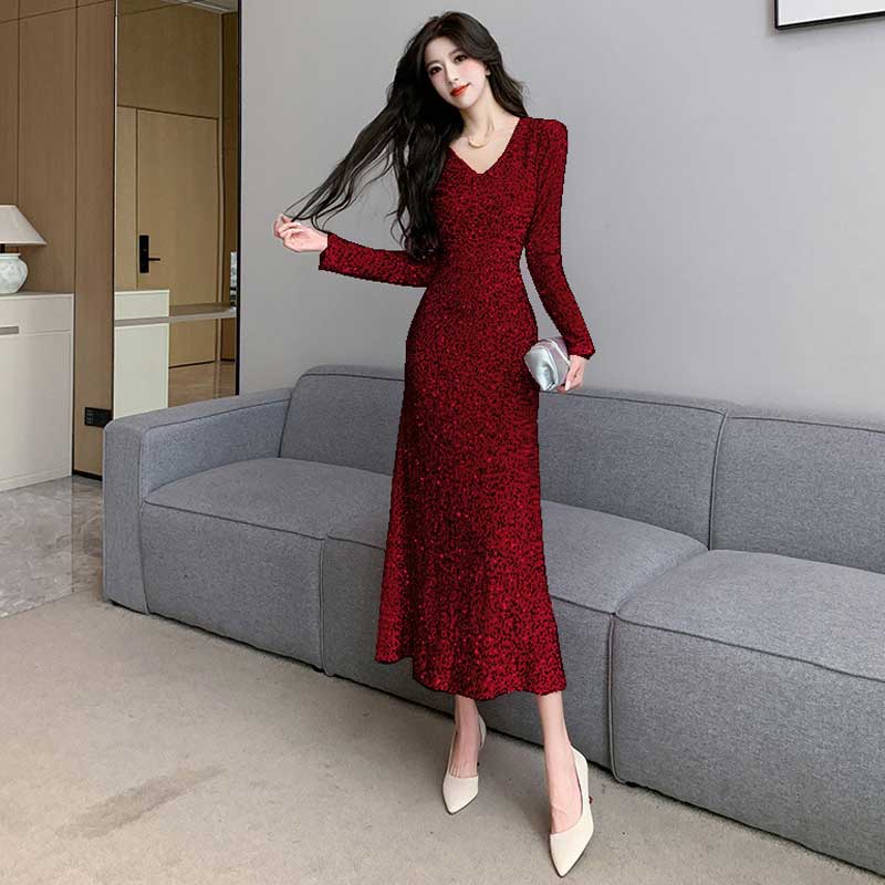 スパンコールフレアワンピース(5colors)