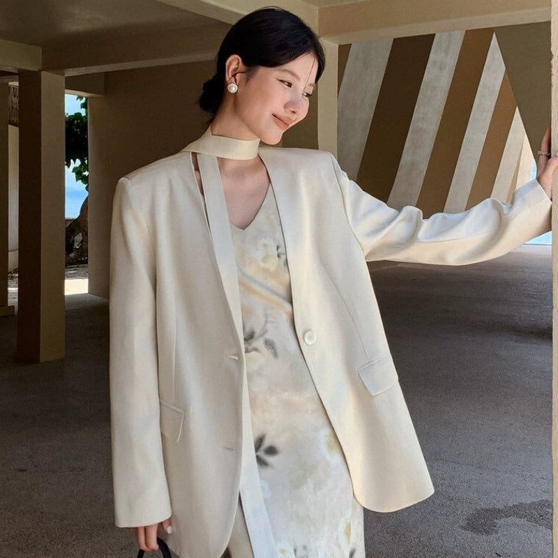 ノーカラーワンボタンモードジャケット(2colors)