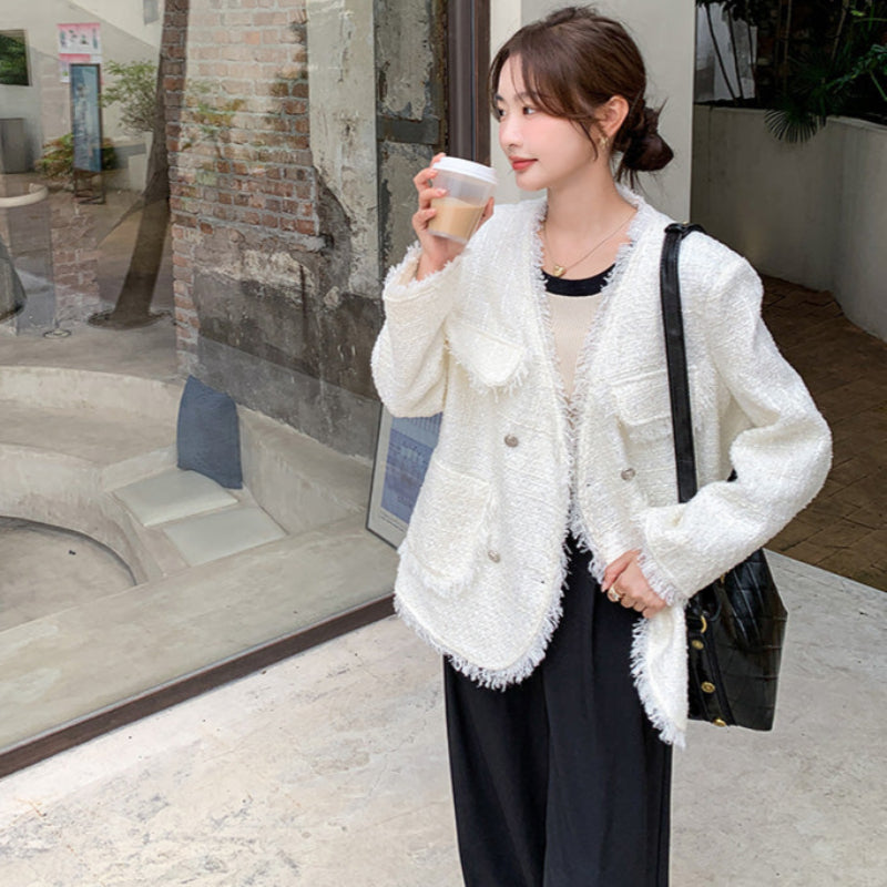 フリンジツイードホワイトジャケット