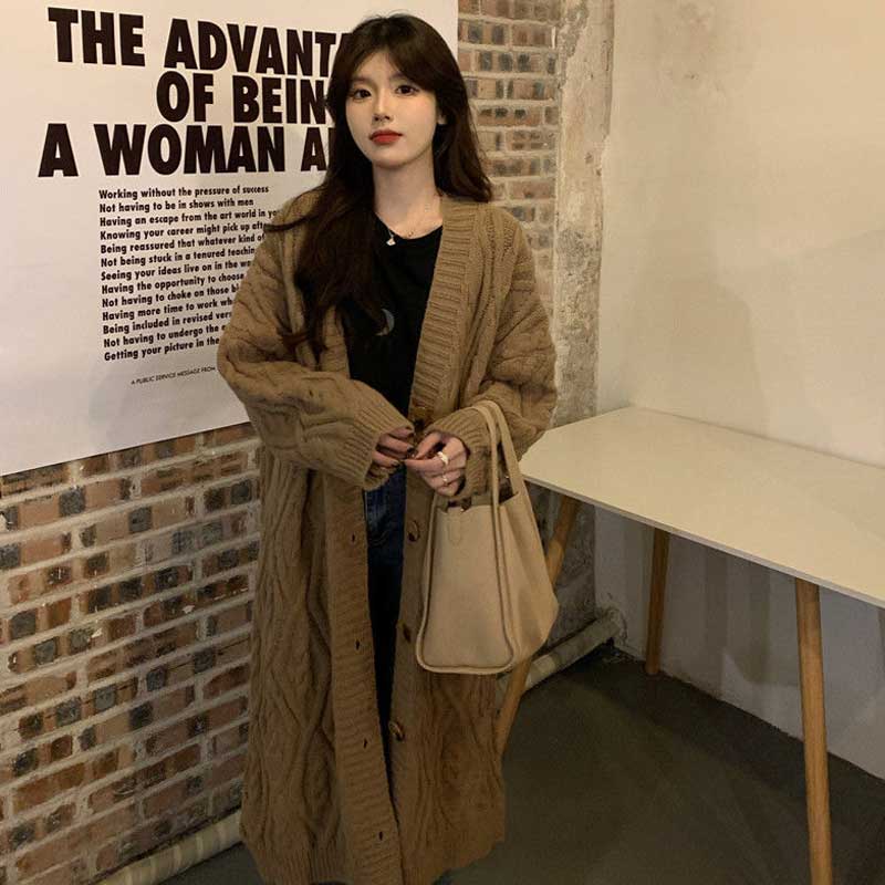 ケーブル編みロングニットカーディガン(4colors)