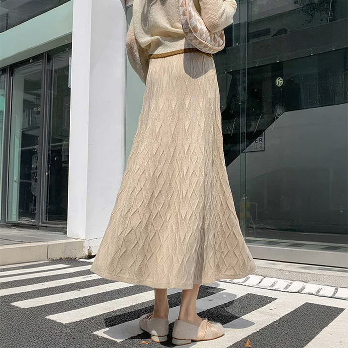 ジオメトリック柄フレアニットスカート(4colors)