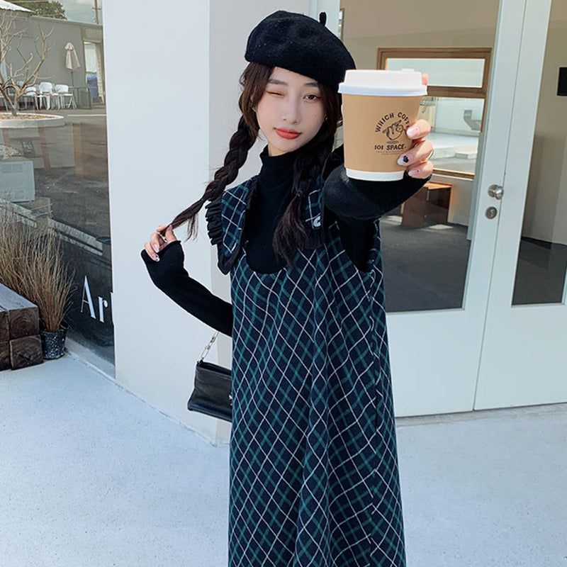 Aラインチェック柄ジャンパースカート(2colors)