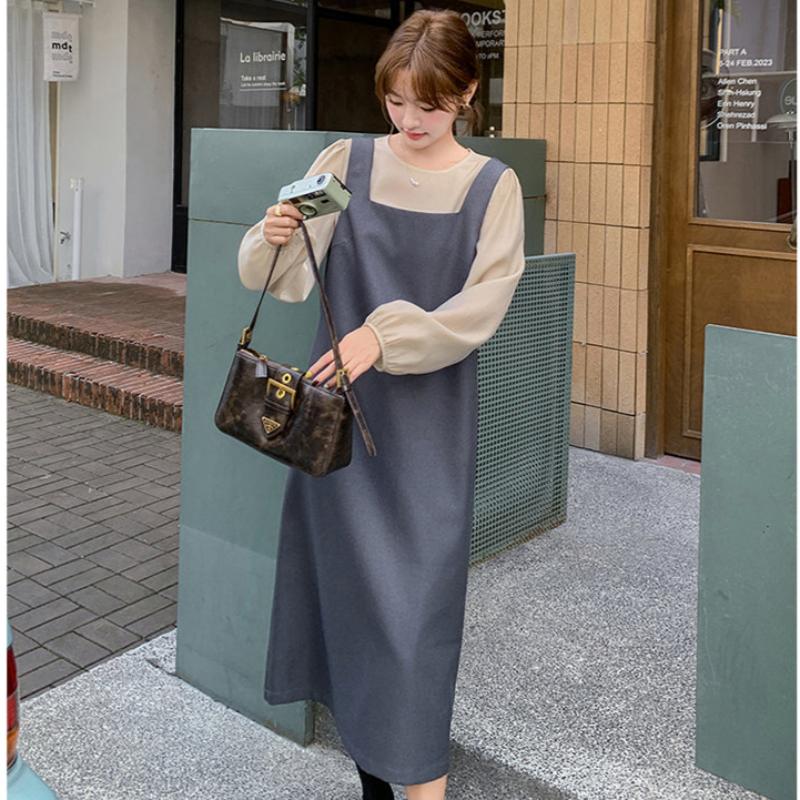 ノーカラーブラウス×バックリボンワンピースセットアップ