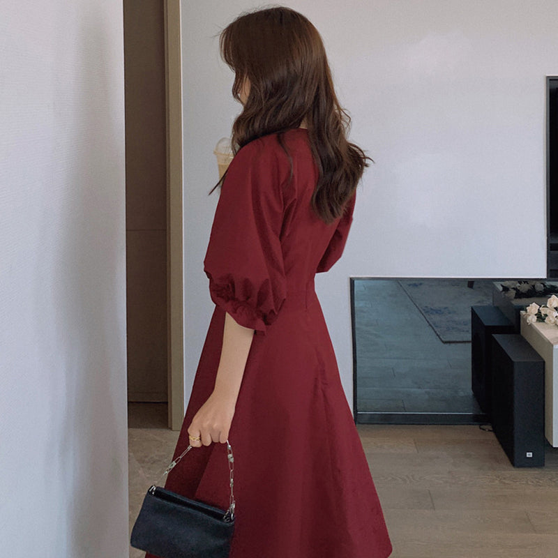 パフスリーブフレアワンピース(2colors)