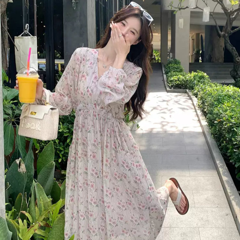 フローラルVネックワンピース(2colors)