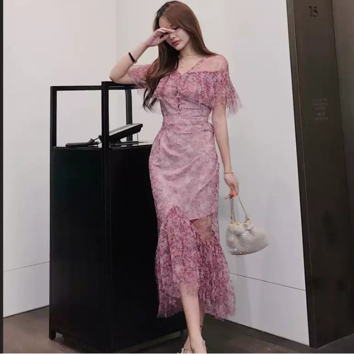 シフォンフィッシュテールデザインドレス